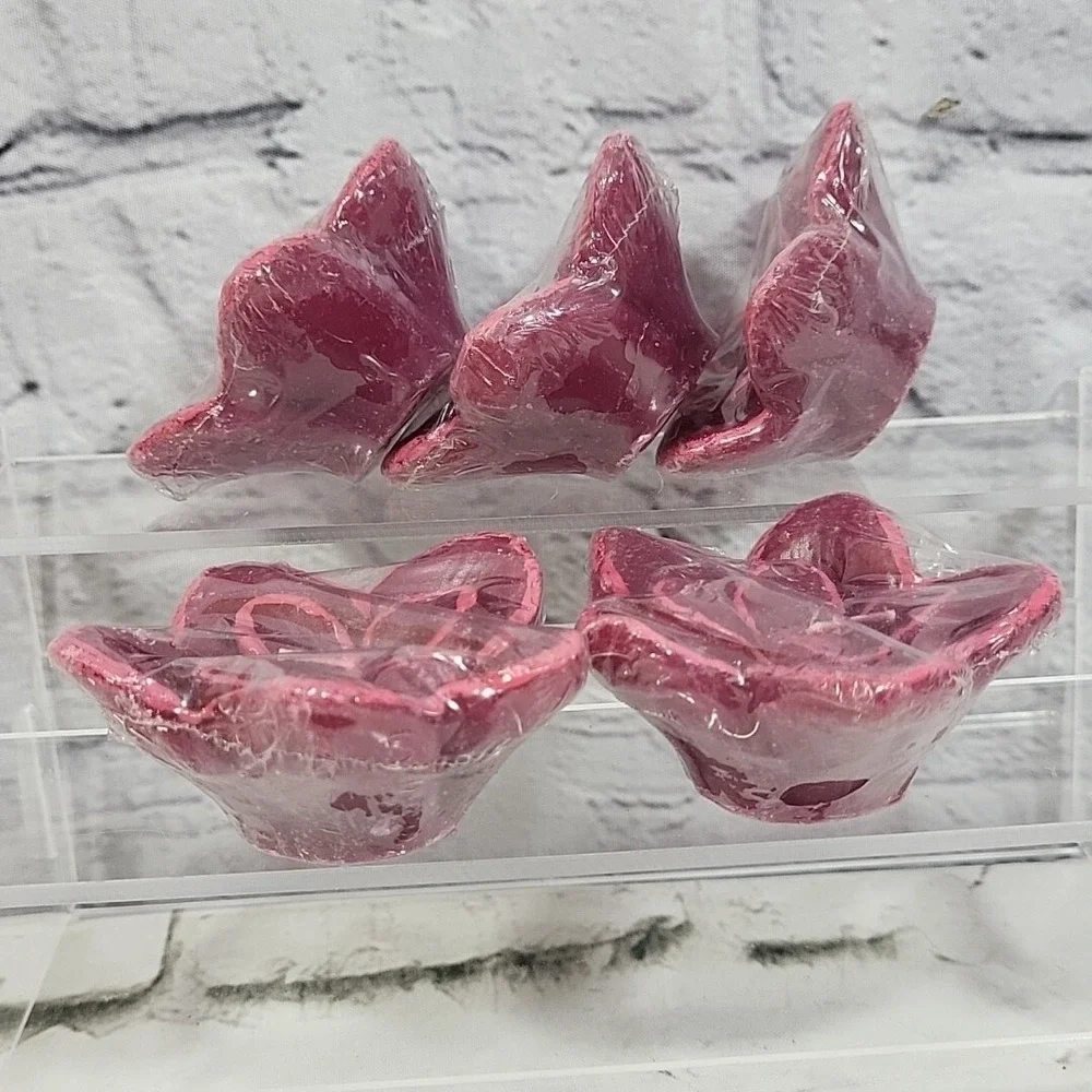 Vintage Floating‎ Candles Maroon 3D Figural Wax Flowers Lot Of 5 Sealed